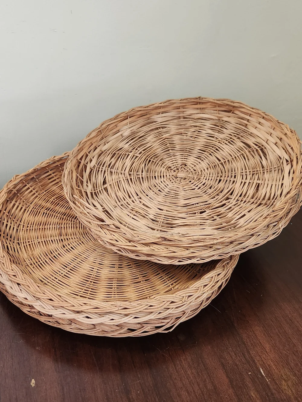 Vintage Set 6 10 Inch Wicker Paper Plate Holders Chargers Basket Trays Picnic
